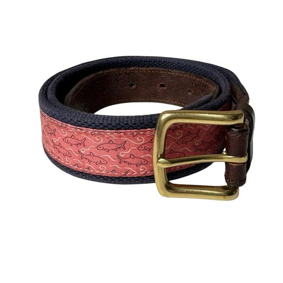 Vineyard Vines Mens Leather Salmon Pink Fish Nautical Preppy Belt Size 36 USA - Picture 1 of 9